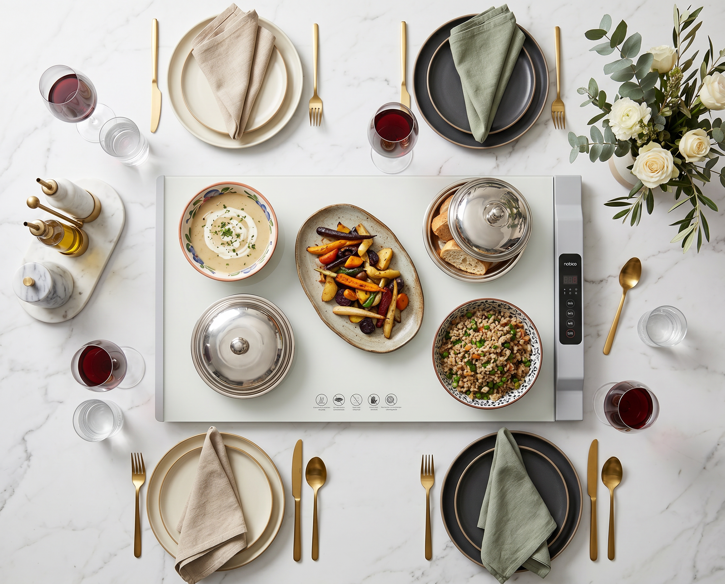 Rollable Electric Food Warming Mat at a dinner party
